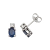 Natural Sapphire & Diamond Oval Stud Earrings, 9k White Gold
