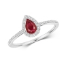 Petite Ruby & Diamond Pear Shape Ring, 9k White Gold