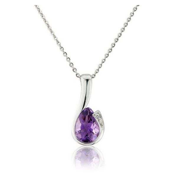 Mark Milton Diamond and Amethyst Drop Pendant Necklace 9k White Gold