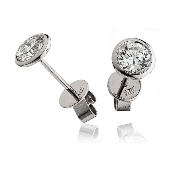Diamond Stud Earrings Bezel Set 0.30ct set in Solid 18k White Gold