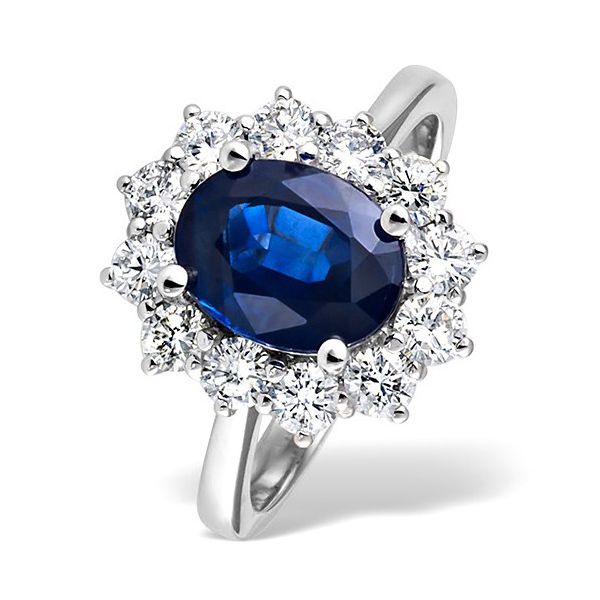 Oval Cut Blue Sapphire Ring with Diamonds 3.70ct. Platinum