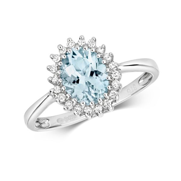 Diamond Aquamarine Ring 1.10ct 9k White Gold