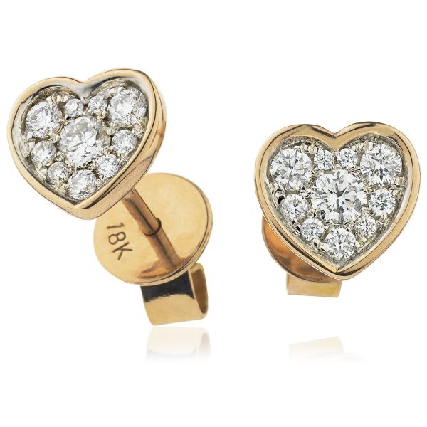 Diamond Cluster Heart Earrings with Bezel 0.30ct 18k Rose Gold