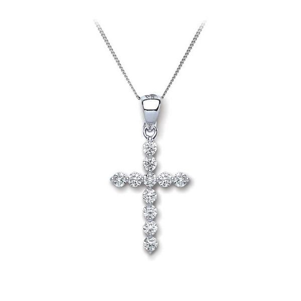 Diamond cross pendant necklace in 14k white gold top