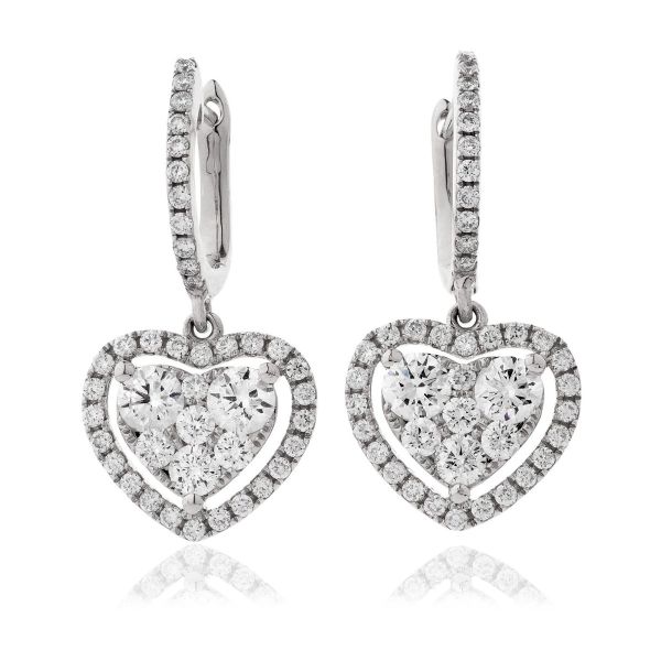 Diamond Heart Drop Earrings 1.40ct 18k White Gold
