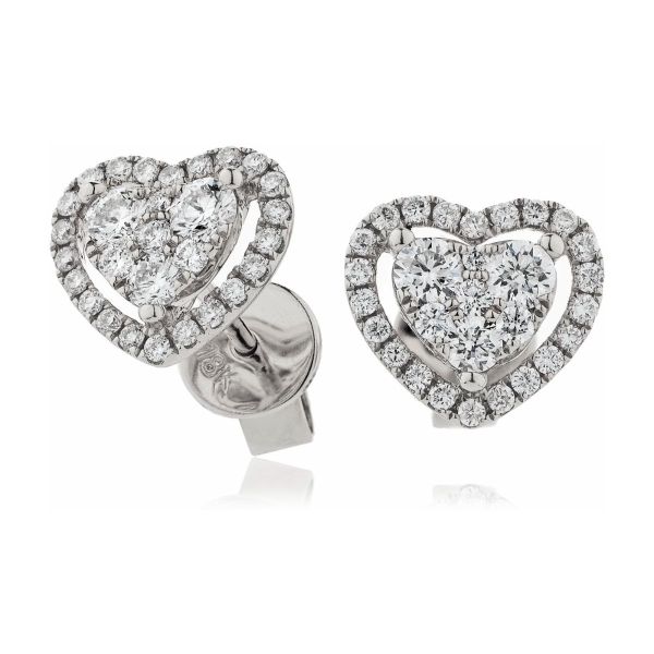 Diamond Heart Stud Earrings 0.65ct 18k White Gold