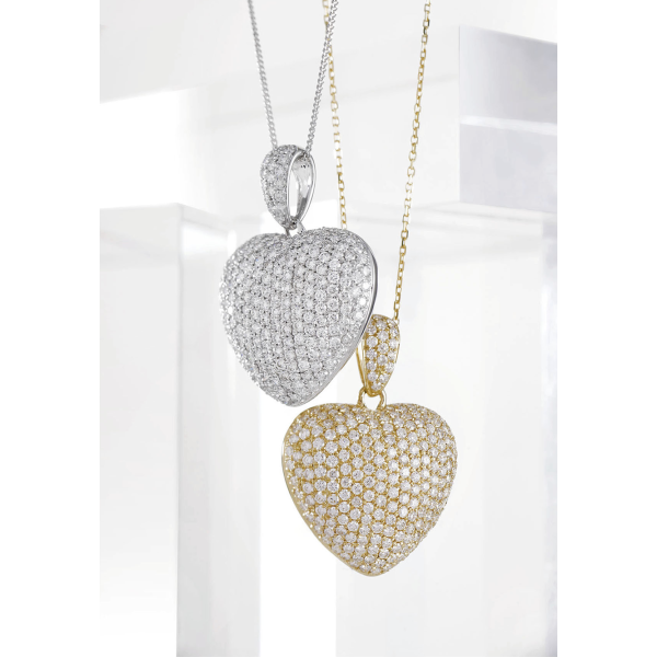 Diamond Pave Heart Pendant 3.10ct 18k White Gold