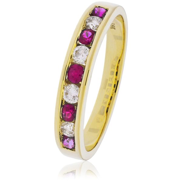 Diamond Ruby Stone Half Eternity Ring 18k Gold