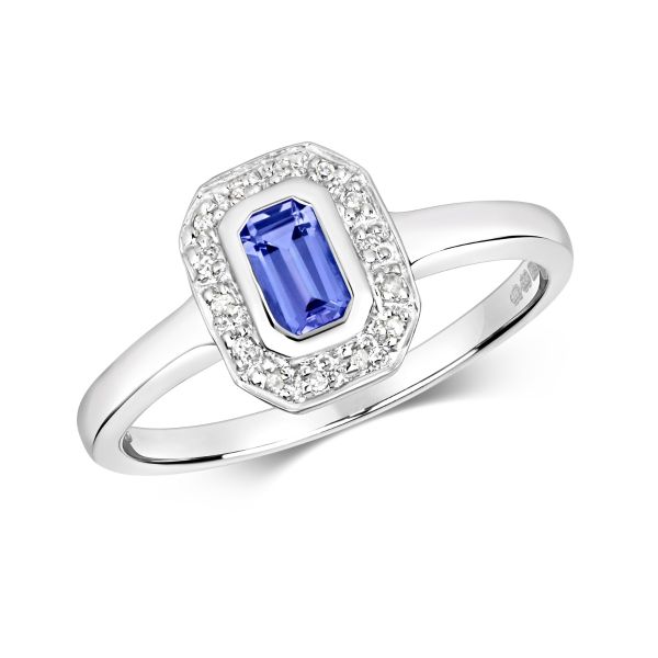 Diamond Tanzanite Rub Over Ring 0.32ct. 9k White Gold