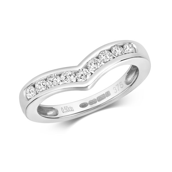 Diamond Wishbone Half Eternity Ring 0.50ct 9k White Gold Lloyds