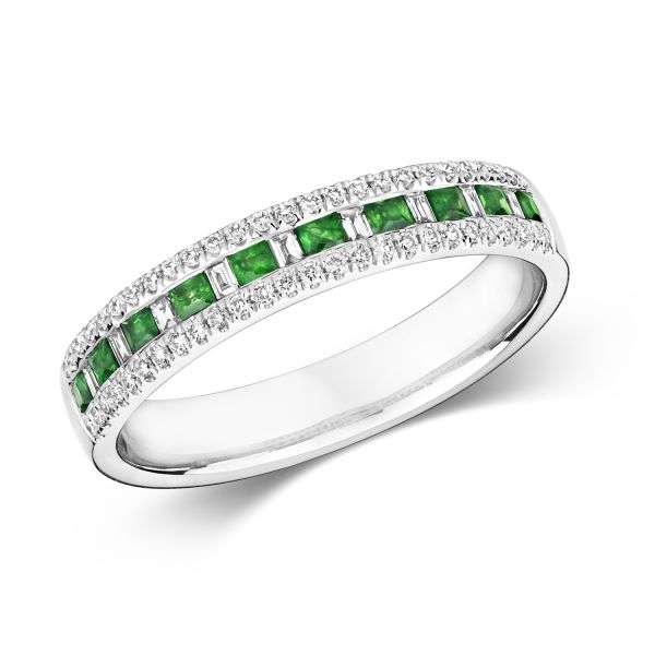 Emerald and diamond cheap half eternity ring