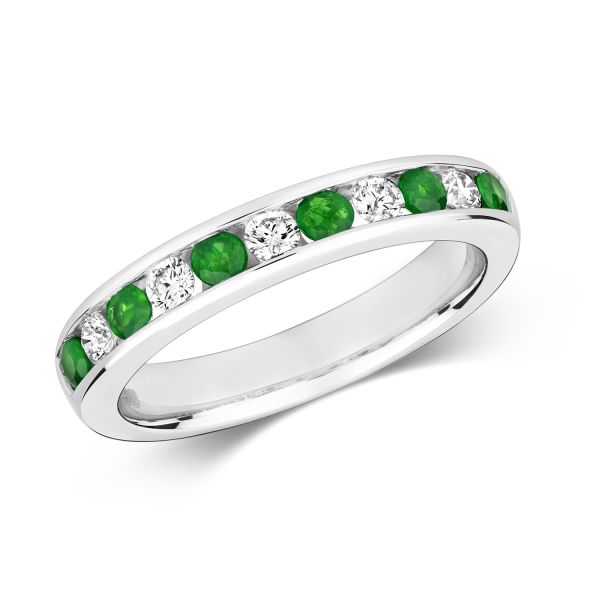 Emerald and diamond top half eternity ring