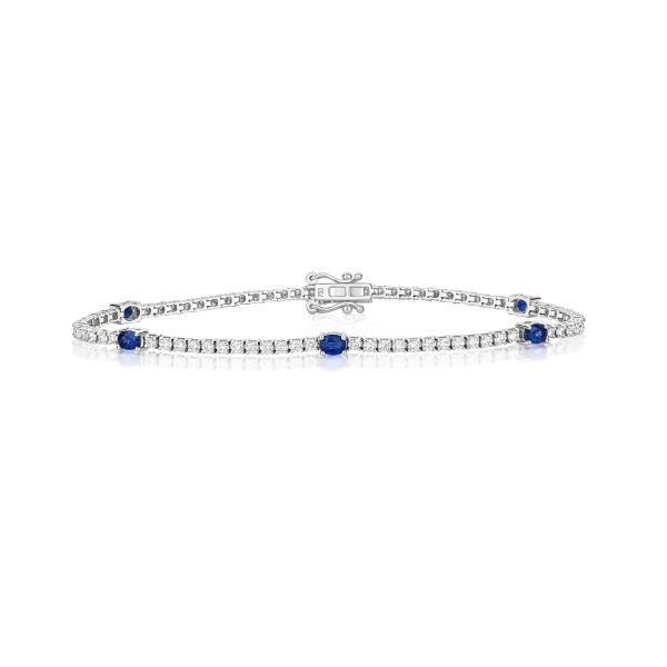 Natural Sapphire Diamond Tennis Bracelet 2.75ct. 18k White Gold
