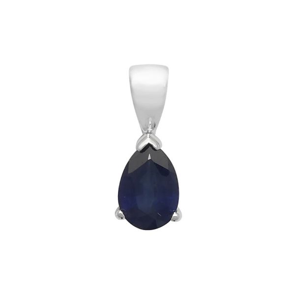 Natural Sapphire Pear Drop Pendant 7x5mm 9k White Gold