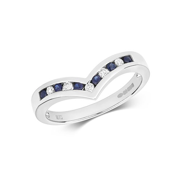 Sapphire Diamond Wishbone Ring 0.28ct 9K White Gold