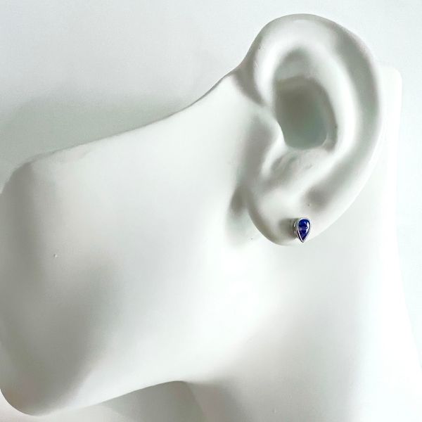Tanzanite Pear Stud Earrings Rub-Over, 9k White Gold