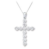 Diamond Cross Necklace 0.70ct, 18k White Gold