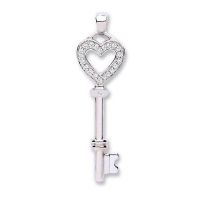 Diamond Key Pendant 0.08ct. Solid White Gold