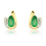 Mark Milton Diamond and Emerald Pear Cut Earrings, 9k Gold