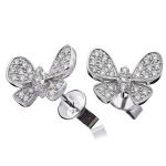 Diamond Butterfly Pave Stud Earrings 0.50ct, 18k White Gold