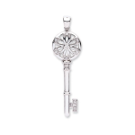 Key Pendant with Diamonds in 9k White Gold 0.11ct.