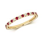 2mm Natural Ruby & Diamond Half Eternity Ring, Solid Gold