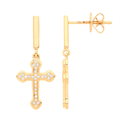 24mm Diamond Drop Cross Earrings, 0.09ct. Solid 9k Gold