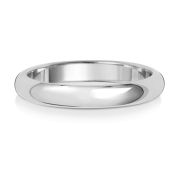 3mm Wedding Ring D-Shape 9k White Gold, Medium
