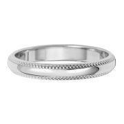 3mm Wedding Ring Millgrain D-Shape 9k White Gold, Medium