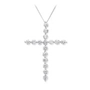 Diamond Cross Necklace 0.75ct, 18k White Gold