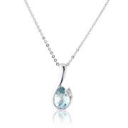 Diamond and Aquamarine Drop Pendant Necklace, 9k White Gold