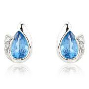Diamond and Blue Topaz Pear Cut Earrings, 9k White Gold