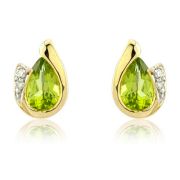 Diamond and Peridot Pear Cut Earrings, 9k Gold