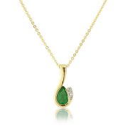 Diamond and Emerald Drop Pendant Necklace, 9k Gold