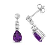 Amethyst & Diamond Pear Drop Earrings, 9k White Gold