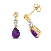 Amethyst & Diamond Pear Drop Earrings and 9k Gold