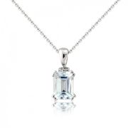 Aquamarine & Diamond Drop Pendant Necklace, 9k White Gold