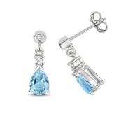 Aquamarine & Diamond Pear Drop Earrings, 9k White Gold