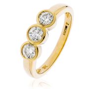 Diamond Trilogy Ring Bezel/Rub-Over Set 0.75ct, 18k Gold