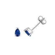 Blue Sapphire Pear Stud Earrings Claw Set 5x3mm, 9k White Gold