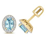 Blue Topaz & Diamond Oval Halo Stud Earrings