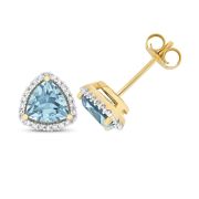 Blue Topaz & Diamond Trillion Stud Earrings, 9k Gold