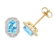 Cushion Cut Blue Topaz & Diamond Stud Earrings