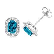 Cushion Cut London Blue Topaz & Diamond Stud Earrings