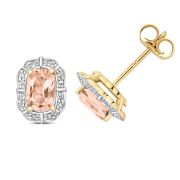 Cushion Cut Morganite & Diamond Stud Earrings