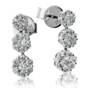Diamond 3 Tier Cluster Earrings 0.70ct, 18k White Gold