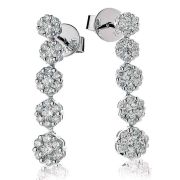 Diamond 5 Tier Cluster Earrings 1.00ct, 18k White Gold