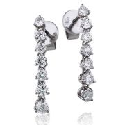 Diamond 7 Stone Drop Earrings 0.75ct, 18k White Gold