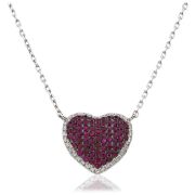 Ruby & Diamond Pave Heart Pendant Necklace 1.15ct