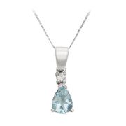 Diamond and Aquamarine Drop Pendant Necklace, 9k White Gold